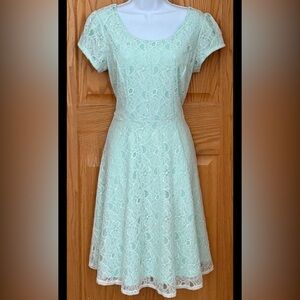 Maurices Lace Mint Green Cap Sleeve Fit & Flare Cocktail Dress Coquette 9/10